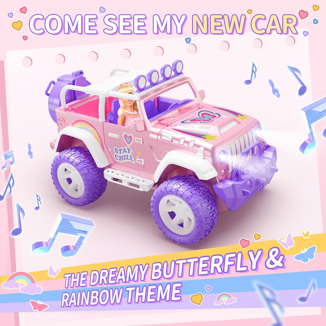 DEERC Coche de control remoto rosa para niñas con niebla y vapor y...