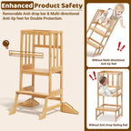 COSYLAND Torre de Pie para Niños Pequeños - Taburete Ayudante de Cocina de Altura Ajustable para Niños Pequeños - Taburete Escalón de Cocina para Niños para Aprender con Barandilla de Seguridad