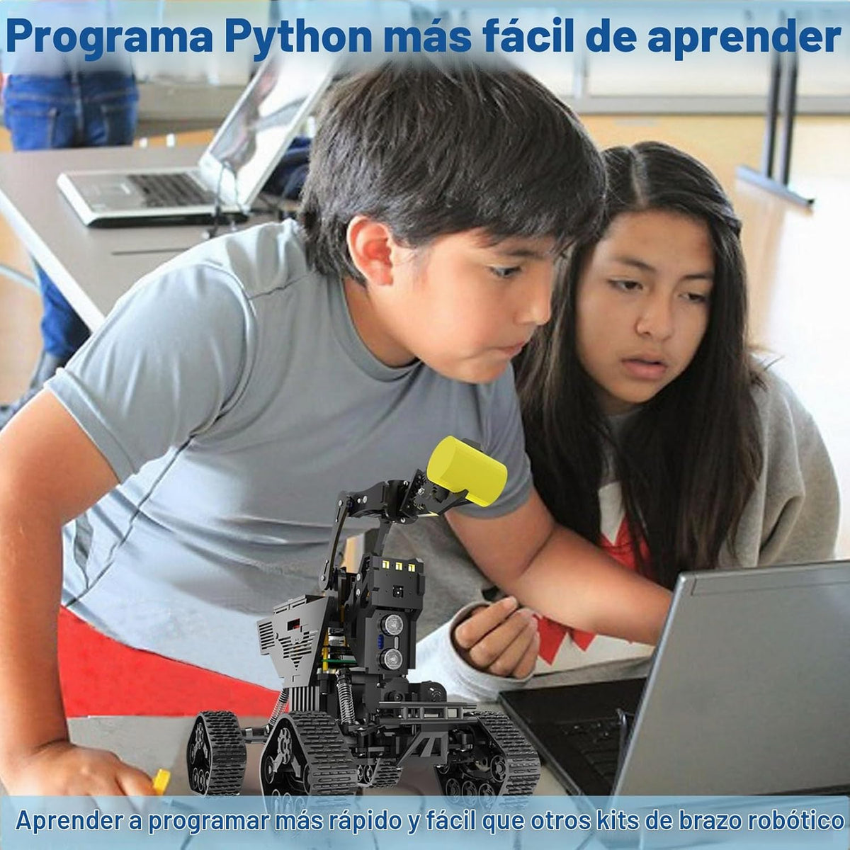 Kit de carro robot BLONWINER, juguete de construcción de brazo robótico inteligente 2 en 1 para codificación Python en Raspberry Pi, kits de tanque de programación STEM con cámara (sin placa RPi)