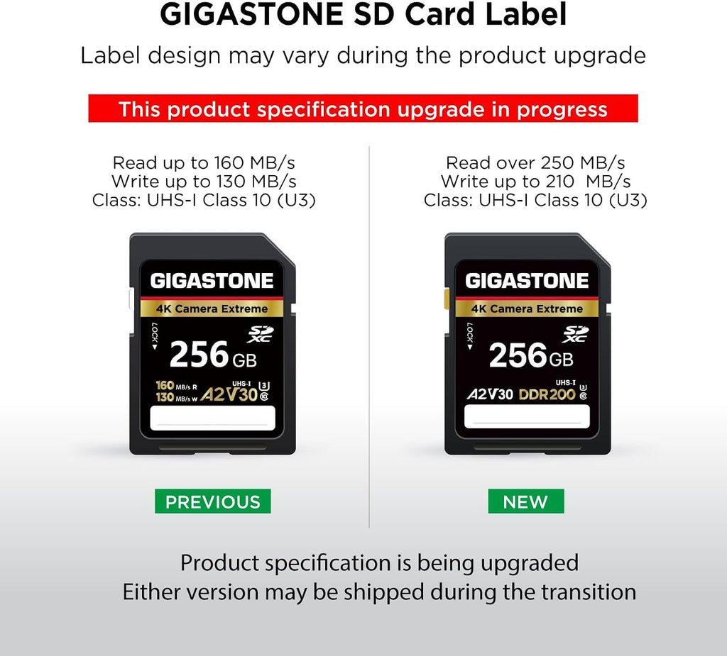 Recuperación de datos gratuita de 5 años: tarjeta SD GIGASTONE de 256 GB, cámara 4K extrema, tarjeta de memoria UHS-I A2 V30 U3 C10 SDXC de alta velocidad, velocidad de hasta 180 MB/s, compatible con