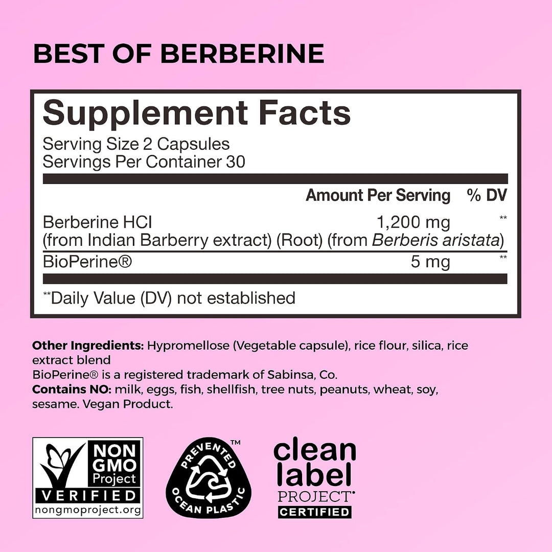 HUM Mejor suplemento de berberina 1200 mg, potencia pura para el bi...