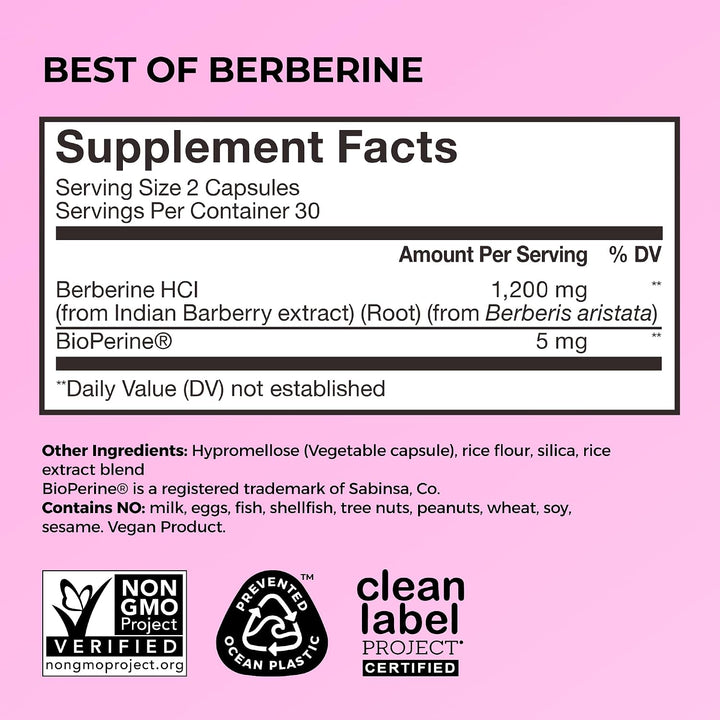 HUM Mejor suplemento de berberina 1200 mg, potencia pura para el bi...