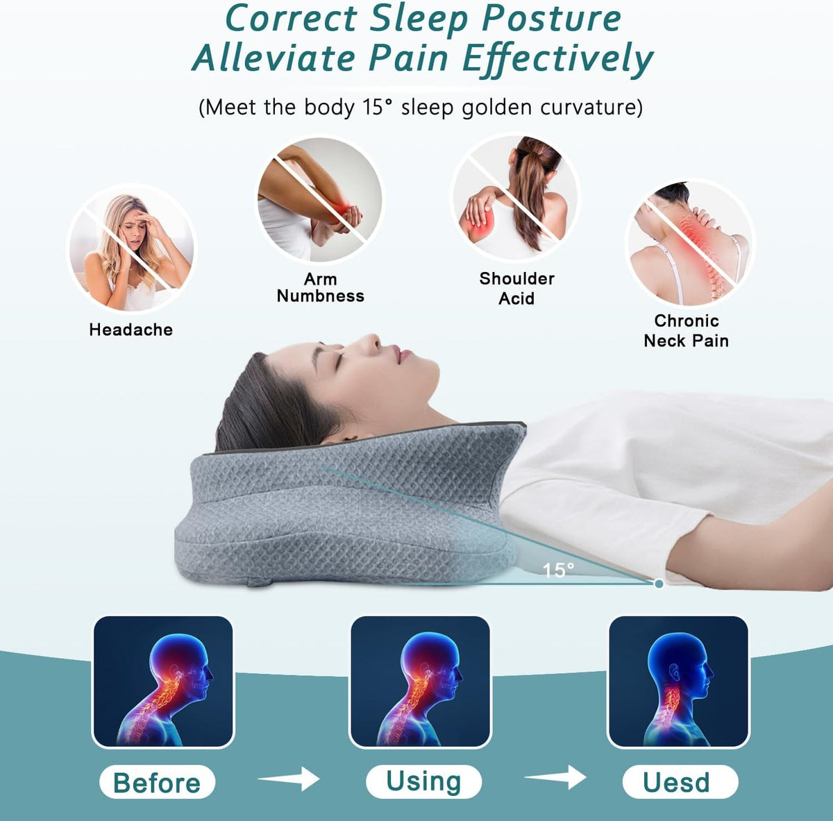 CHxxy Almohada cervical para el cuello para aliviar el dolor de dormir