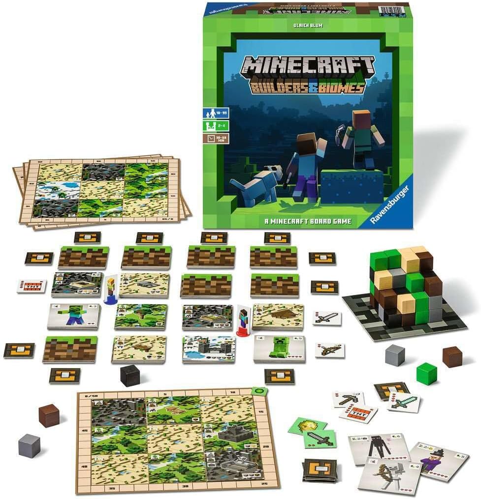 Ravensburger Minecraft: Builders & Biomes - Juego de mesa de estrategia atractivo | Ideal para 2 a 4 jugadores | Perfecto para edades de 10 años en adelante | Auténtica experiencia de Minecraft | Gran
