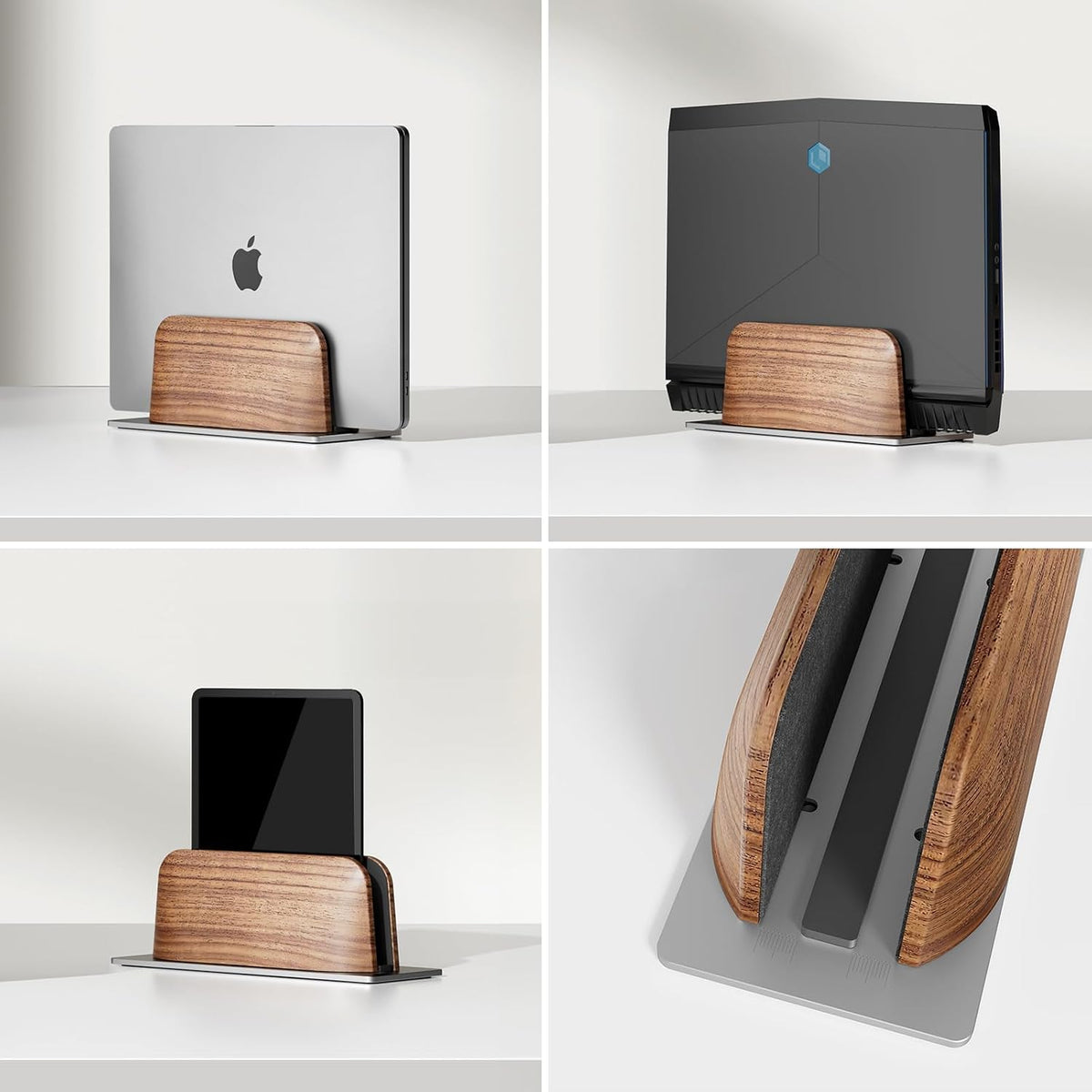 UPERGO Soporte vertical para computadora portátil, soporte para computadora portátil para acoplar MacBook, MacBook Pro y otras computadoras portátiles, madera de nogal negro