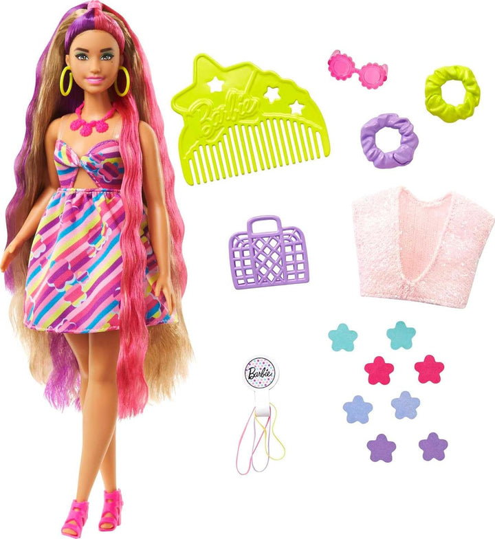 Barbie Muñeca Totally Hair, temática de flores con cabello de fanta...