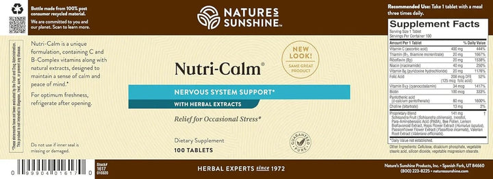 Tabletas Nature's Sunshine Nutri-Calm, contiene 100 tabletas