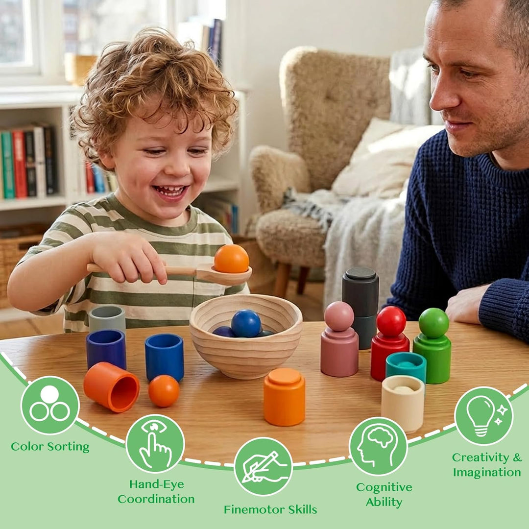 Juguetes Montessori de bolas arcoíris en vasos para niños de 3 años...