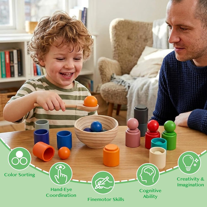Juguetes Montessori de bolas arcoíris en vasos para niños de 3 años...