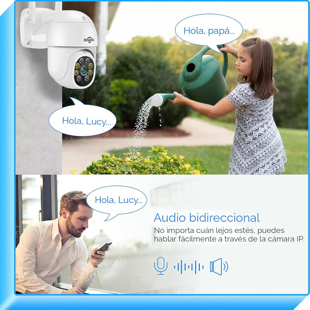 Hiseeu - Cámara de seguridad de 2K para exteriores, con WiFi, zoom...