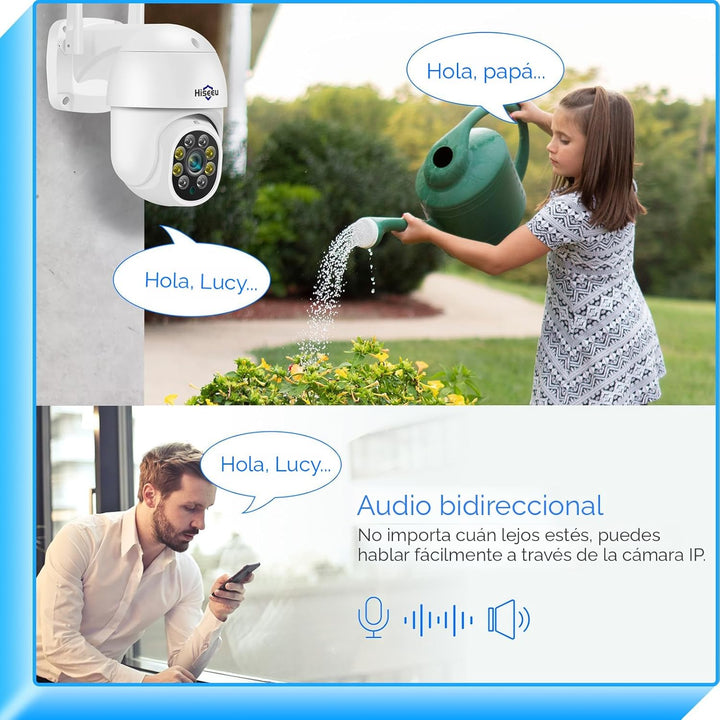 Hiseeu - Cámara de seguridad de 2K para exteriores, con WiFi, zoom...