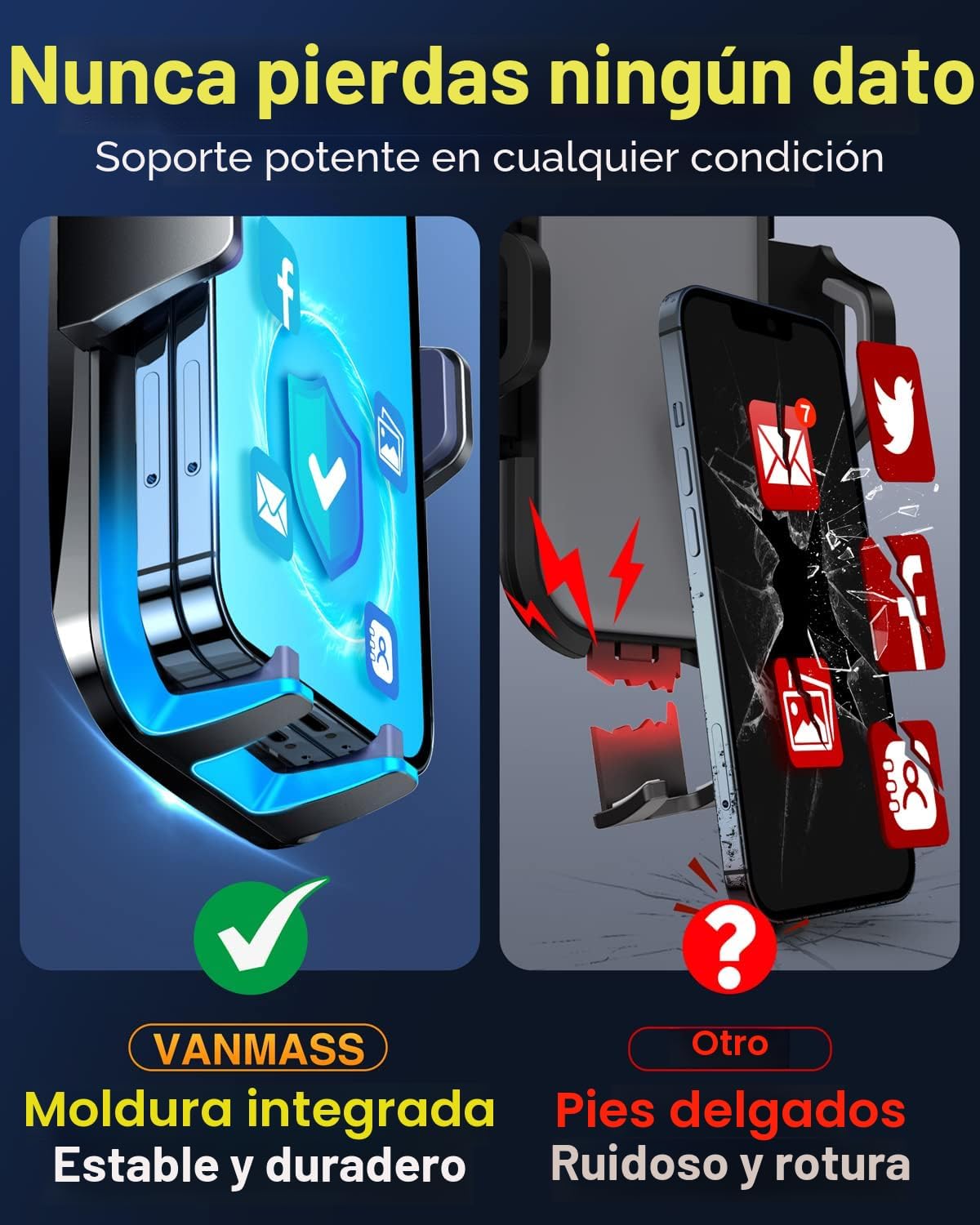 VANMASS Soporte de teléfono para automóvil de grado militar y ventosa más fuerte de 85 libras. Patente y certezas de seguridad: soporte para teléfono celular para ventilación del parabrisas del