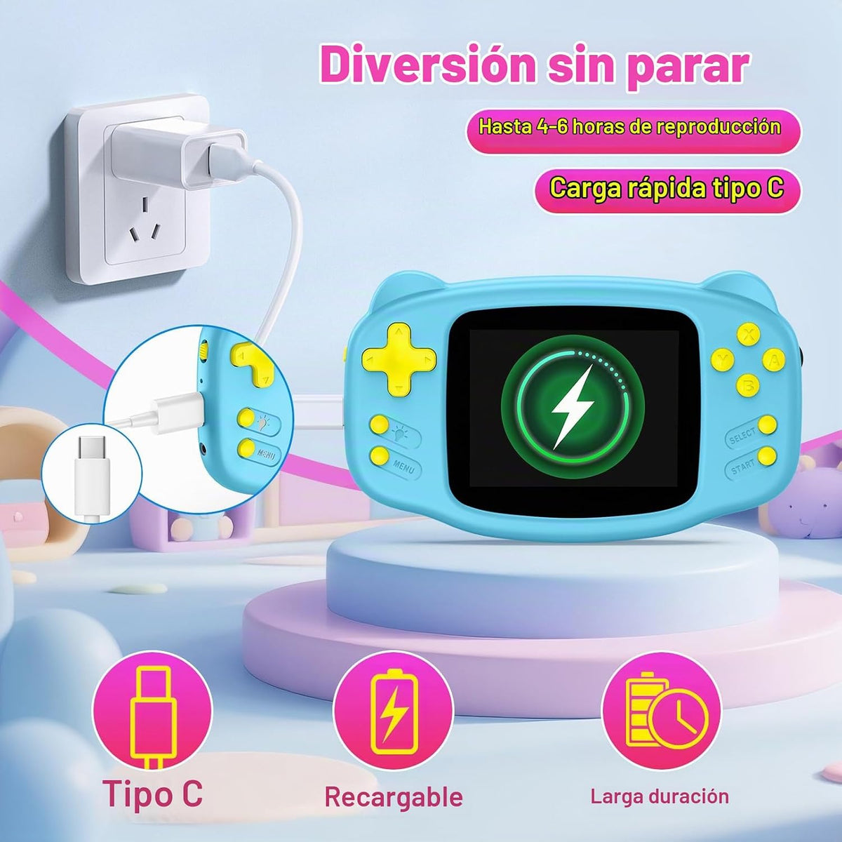 Juego de mano para niños, 300 videojuegos retro integrados, reproductor de juegos portátil de 16 bits con pantalla HD de 3.2 pulgadas, batería recargable, mini juguete de viaje electrónico de regalo