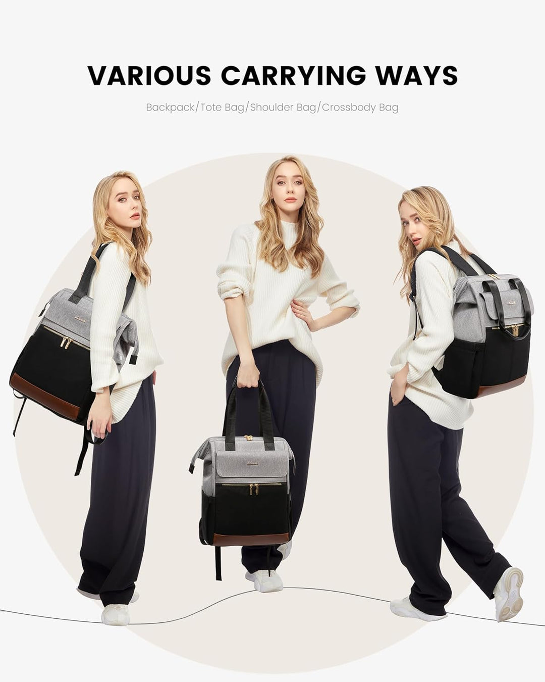 LOVEVOOK Mochila para laptop para mujer, mochila de trabajo convert...