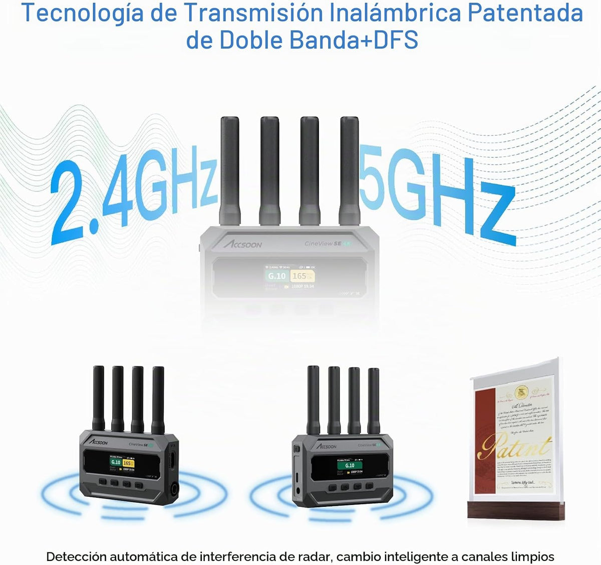 Accsoon CineView SE 4K Wireless SDI HDMI Transmisor y receptor de video, 4K30/1080P60 Control de cámara Sistema de transmisión de video, 1312 pies 50 ms Lat. USB +4 aplicaciones de monitoreo, par