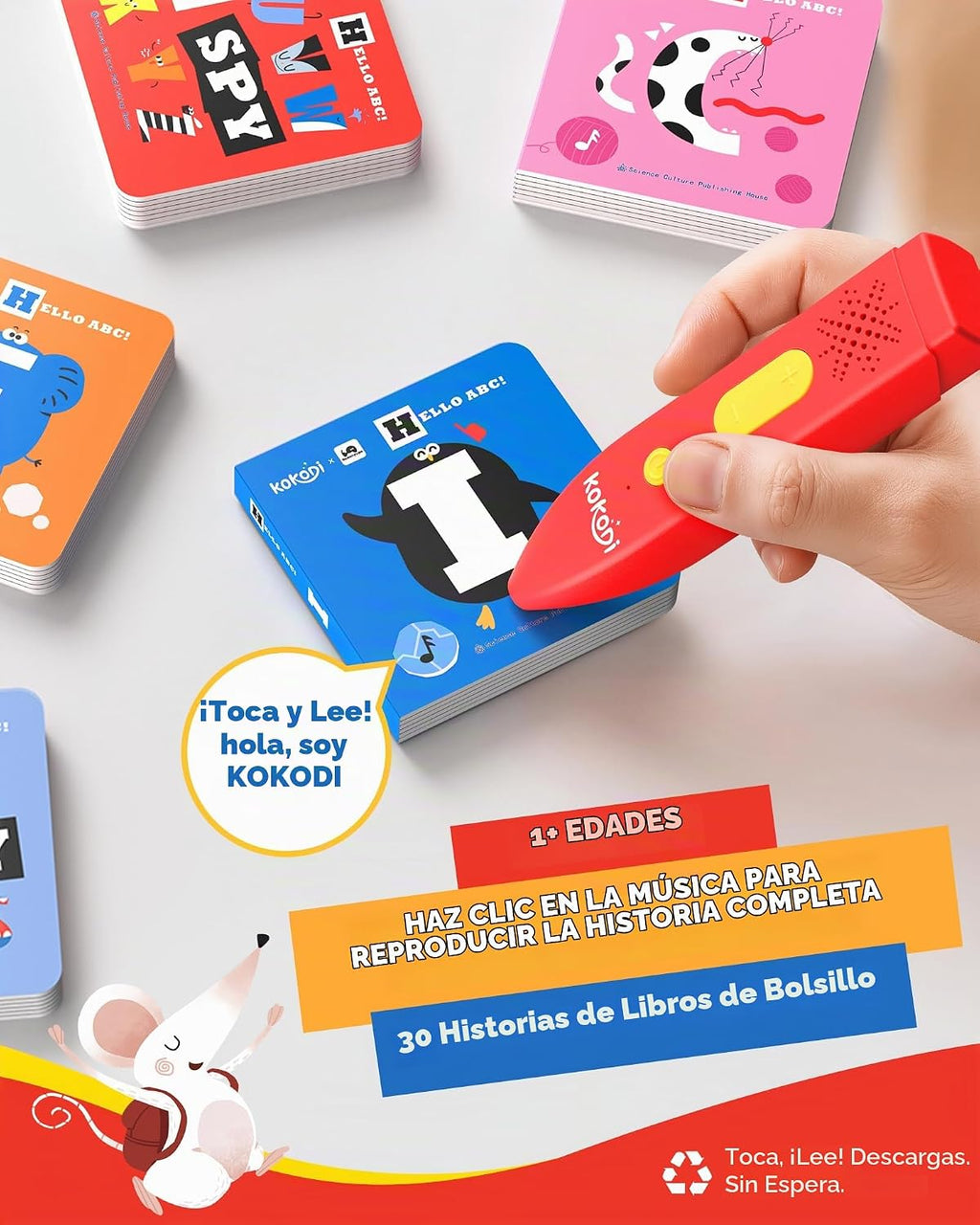 KOKODI Juego de 30 libros pequeños, 30 libros de audio interactivos, libros de sonido para niños, juguetes electrónicos de aprendizaje para niños y niñas, 30 libros de palma enfocados en mini libros de tablero para aprendizaje educativo de libros de bloqu