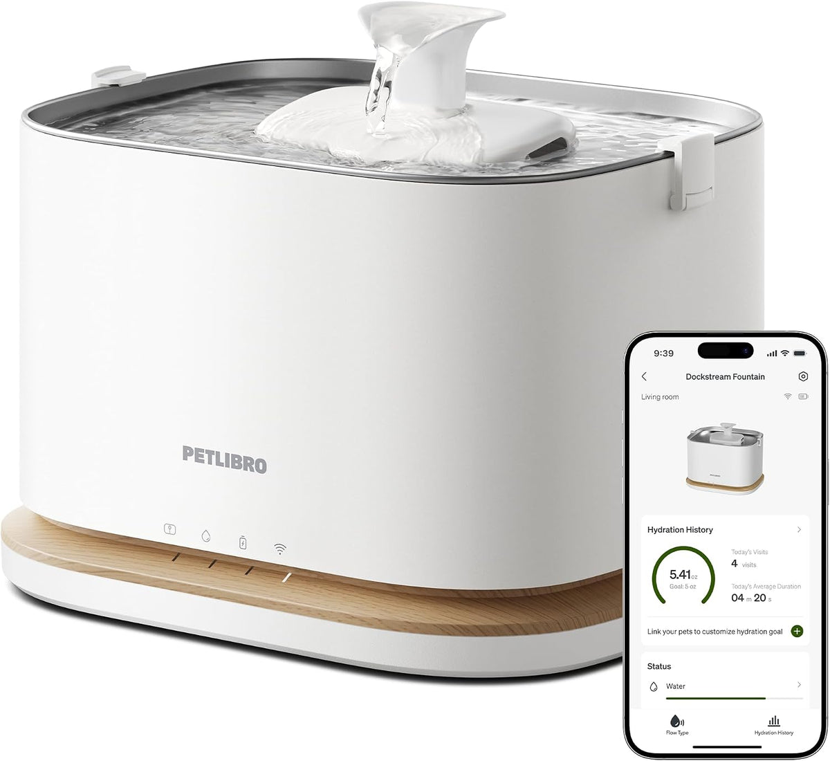 PETLIBRO Fuente de agua para gatos mejorada, fuente inalámbrica para gatos, funciona con pilas, monitoreo de aplicaciones, 3L/101 onzas, Dockstream 2 fuentes de agua para mascotas con bandeja de acero