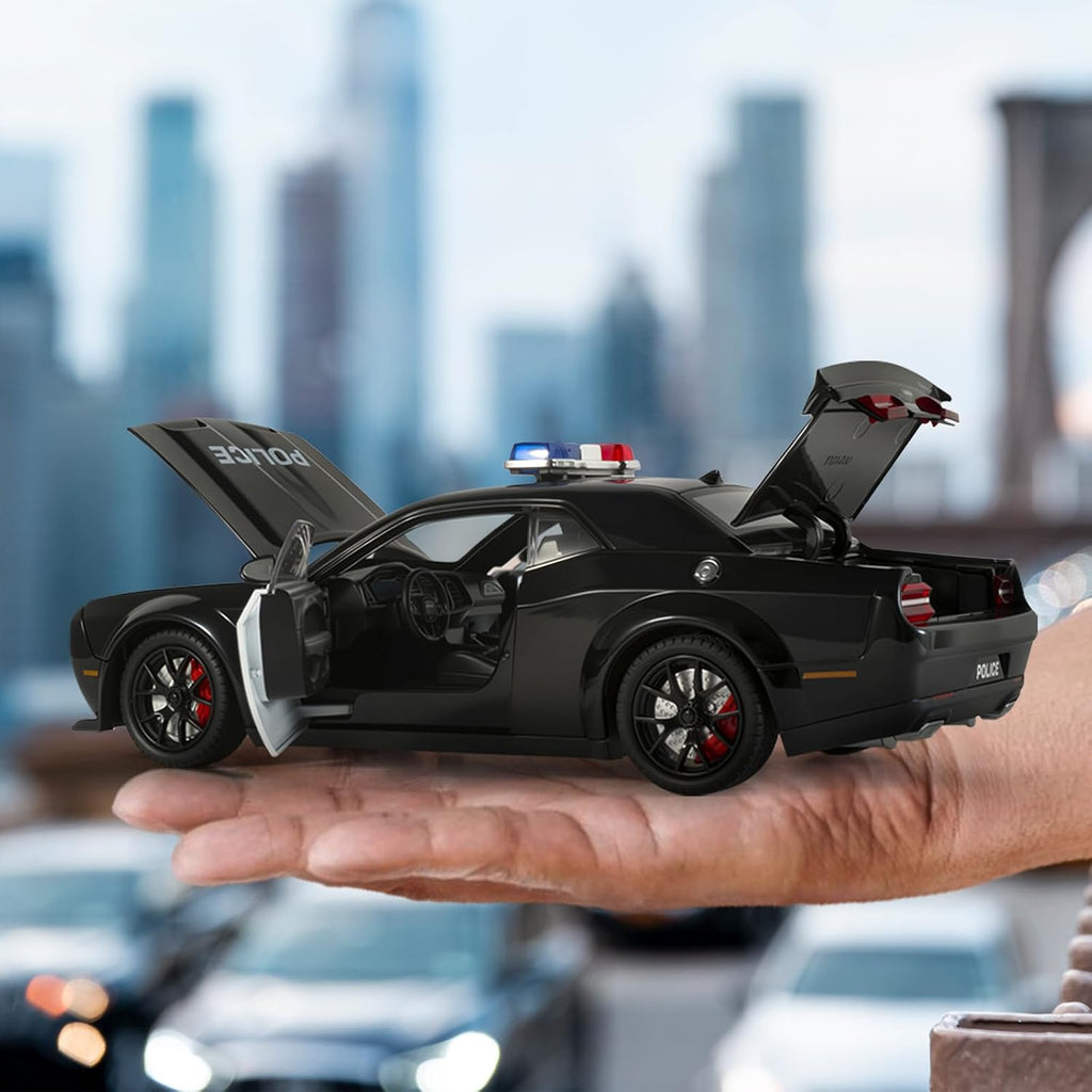 Coches de policía para niños de 3 a 5 años, 1/24 coches fundidos a presión Hellcat coche de juguete colección modelo con tracción hacia atrás, coche de policía Hellcat de juguete con luces y