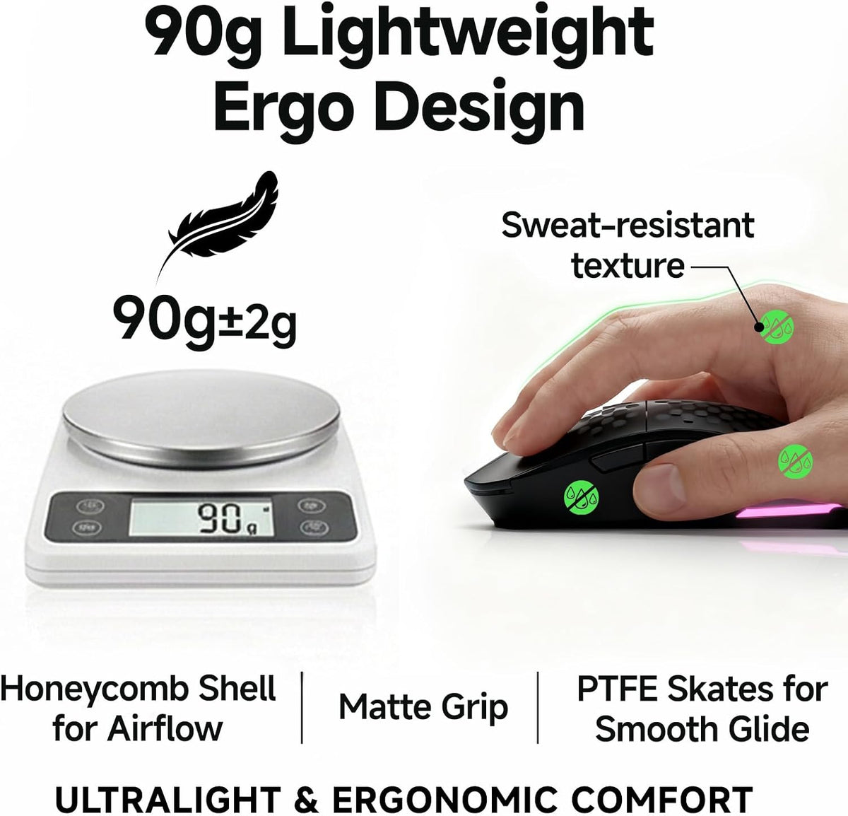 TMKB - Mouse inalámbrico para juegos, sensor óptico de 24000 DPI, b...