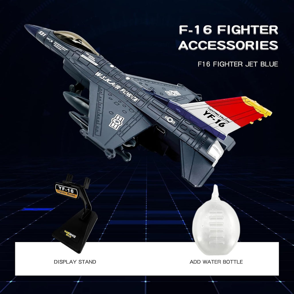 Fighter Jet Toy F-16 Jets de juguete para niños, avión militar del ejército de la fuerza aérea, juguete de caza de metal fundido a presión con luces y sonidos de efecto rociador para niños y