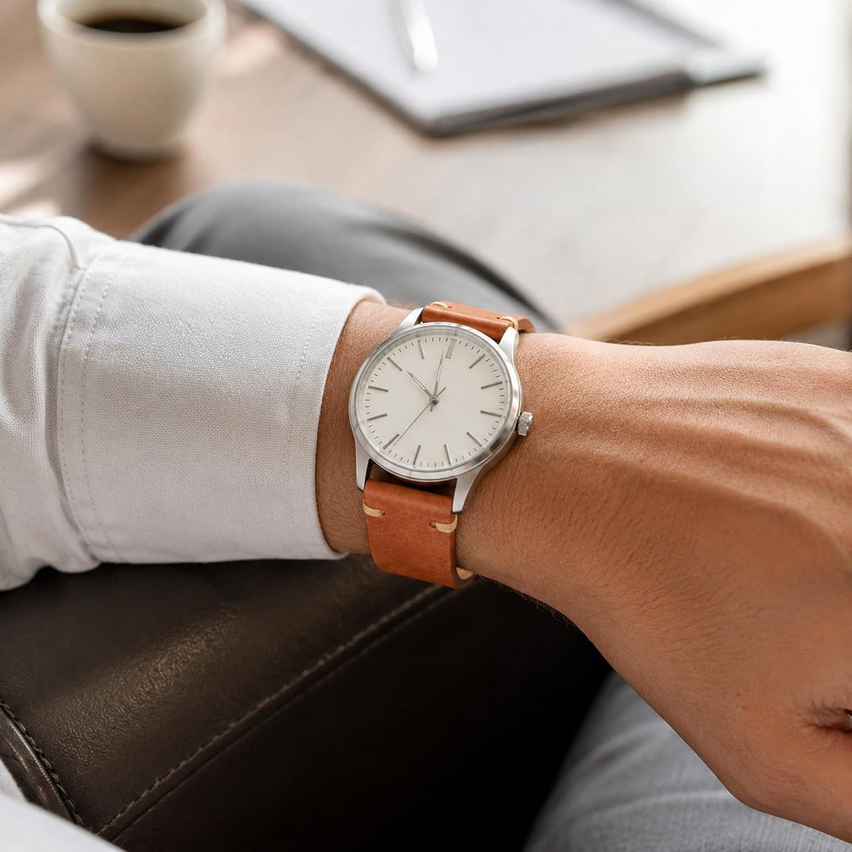 Correa de reloj de cuero para hombres y mujeres, correa de reloj de cuero de liberación rápida con correa de cuero de reloj de hebilla de plata, 0.709 in/0.787 in/0.866 in correa de reloj