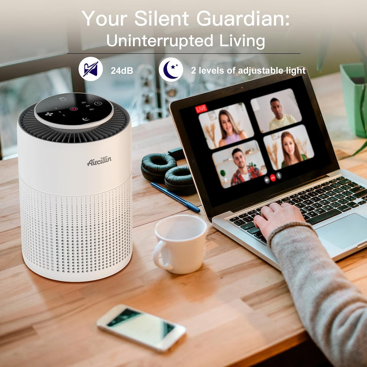 Paquete de 2 purificadores de aire para el hogar, dormitorio, con filtro de aire H13 True HEPA, eliminador de olores, elimina humo, polvo, polen, caspa de mascotas, luz nocturna para el hogar, sala de