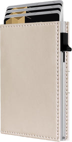 Cartera mejorada 2026 para hombre, bloqueo RFID [desplegable suavemente] Soporte para tarjetas de crédito minimalista triple billetera delgada de metal y ranura para efectivo, cartera de bolsillo