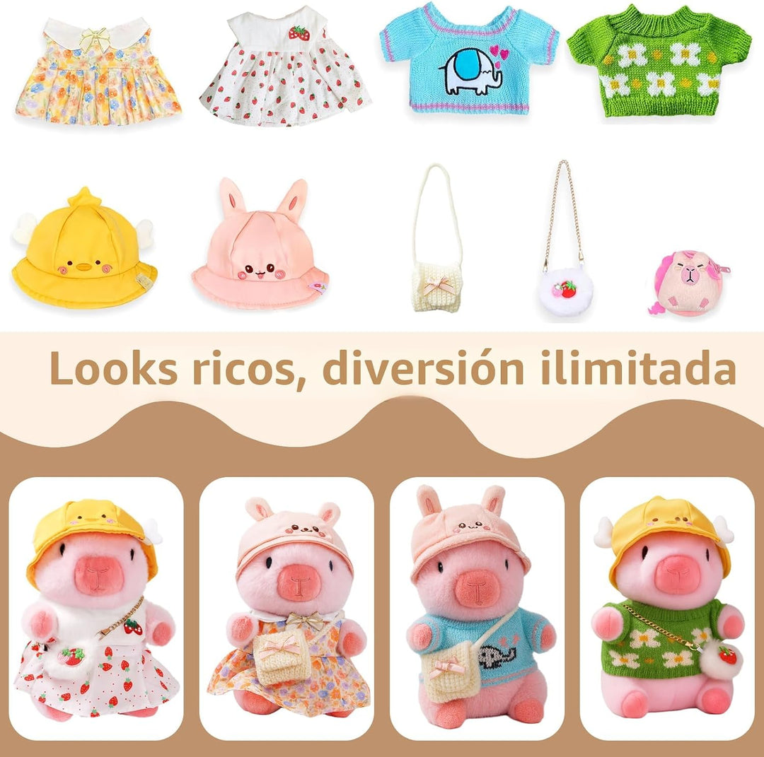 TITQWOP Bonito peluche Capybara de 10.2 pulgadas con 9 piezas de ro...