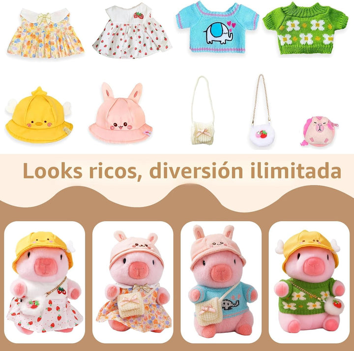 TITQWOP Bonito peluche Capybara de 10.2 pulgadas con 9 piezas de ro...
