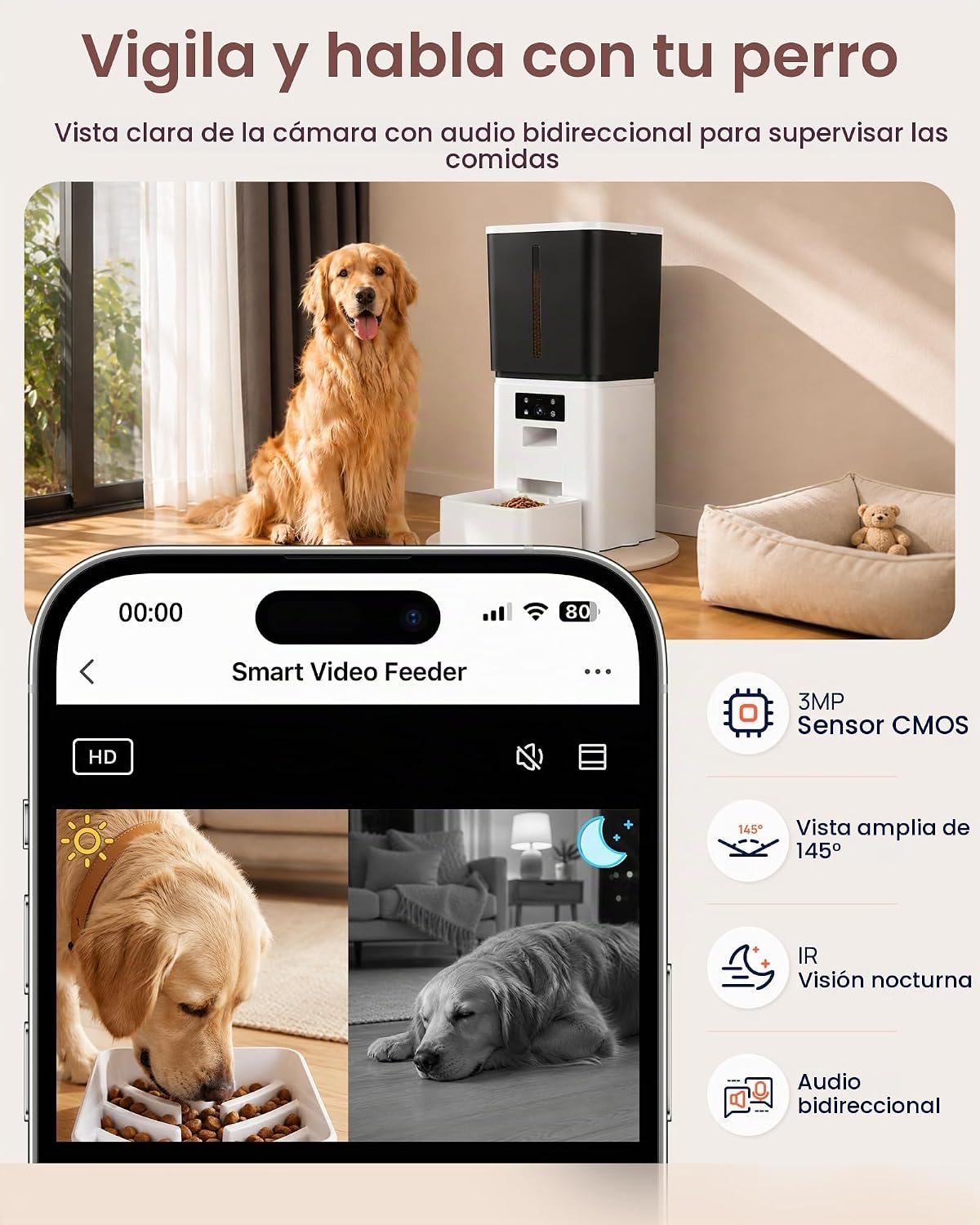 Comedero automático de 15 L para razas grandes con cuenco de alimentación lenta para dieta saludable