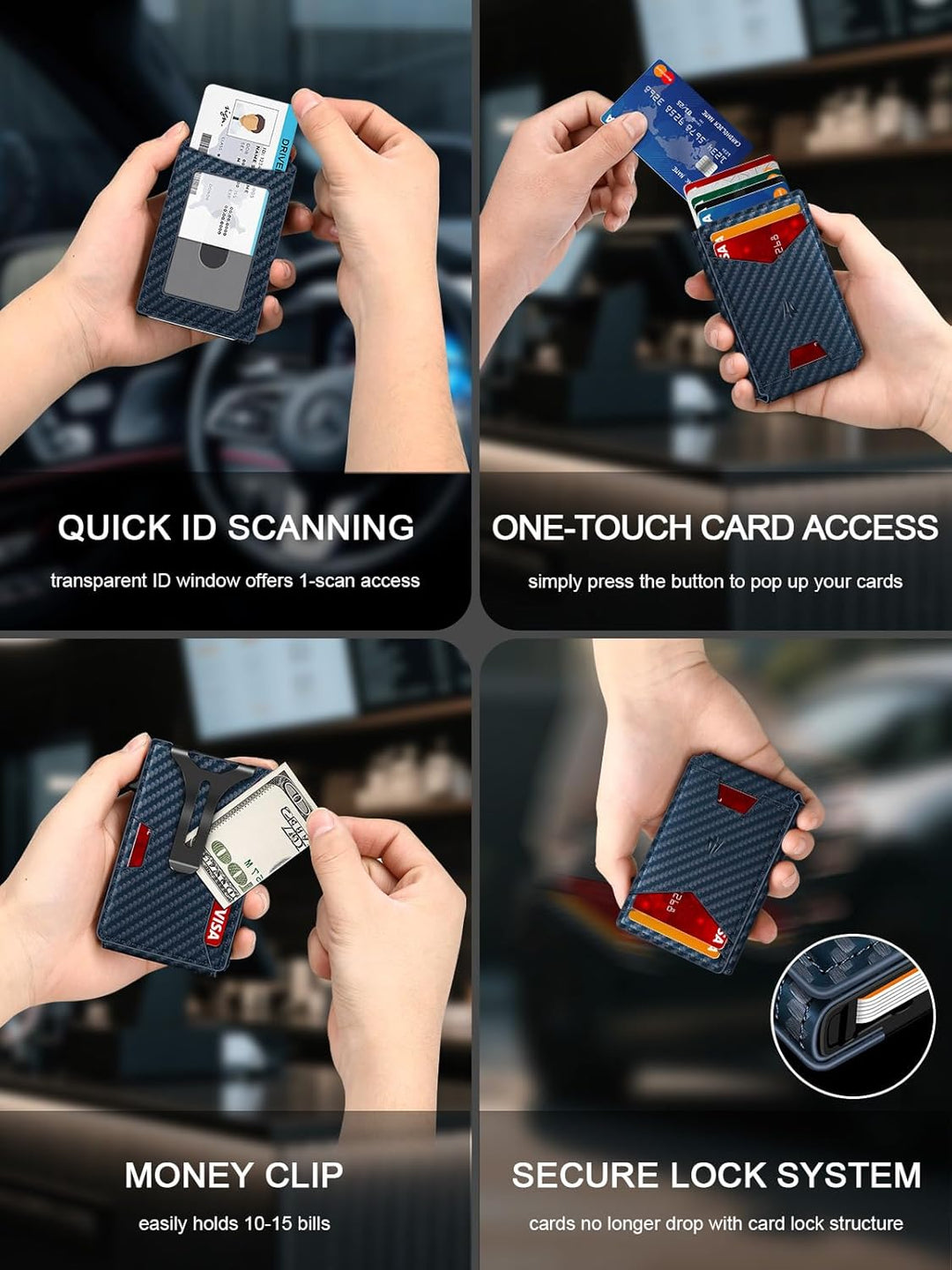 Cartera para hombre, delgada y minimalista con clip para dinero y v...