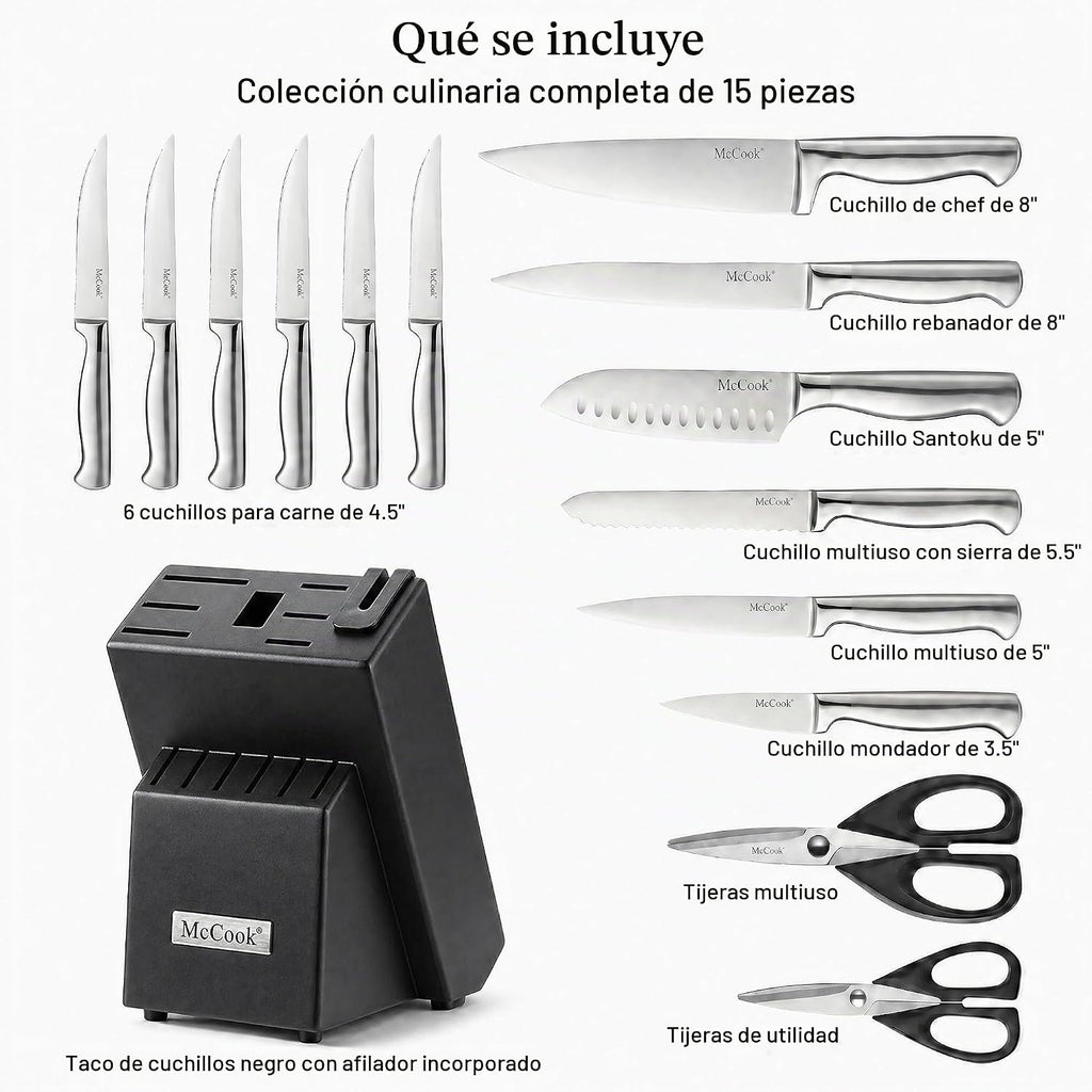 Juego de cuchillos McCook Sharp con bloque de cocina y afilador incorporado