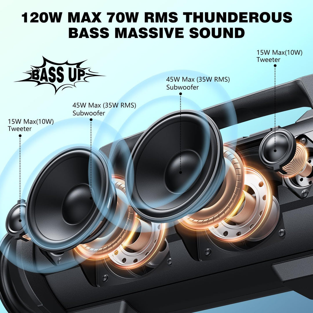 W-KING Altavoz Bluetooth portátil con micrófono inalámbrico, 120 W...