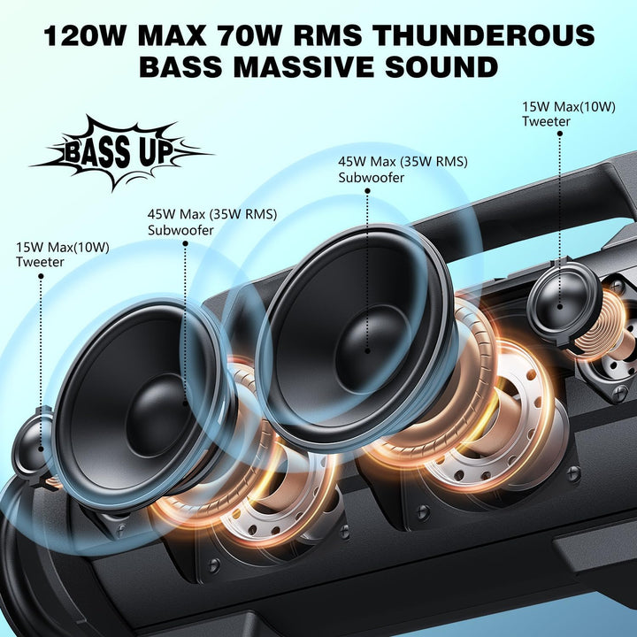 W-KING Altavoz Bluetooth portátil con micrófono inalámbrico, 120 W...
