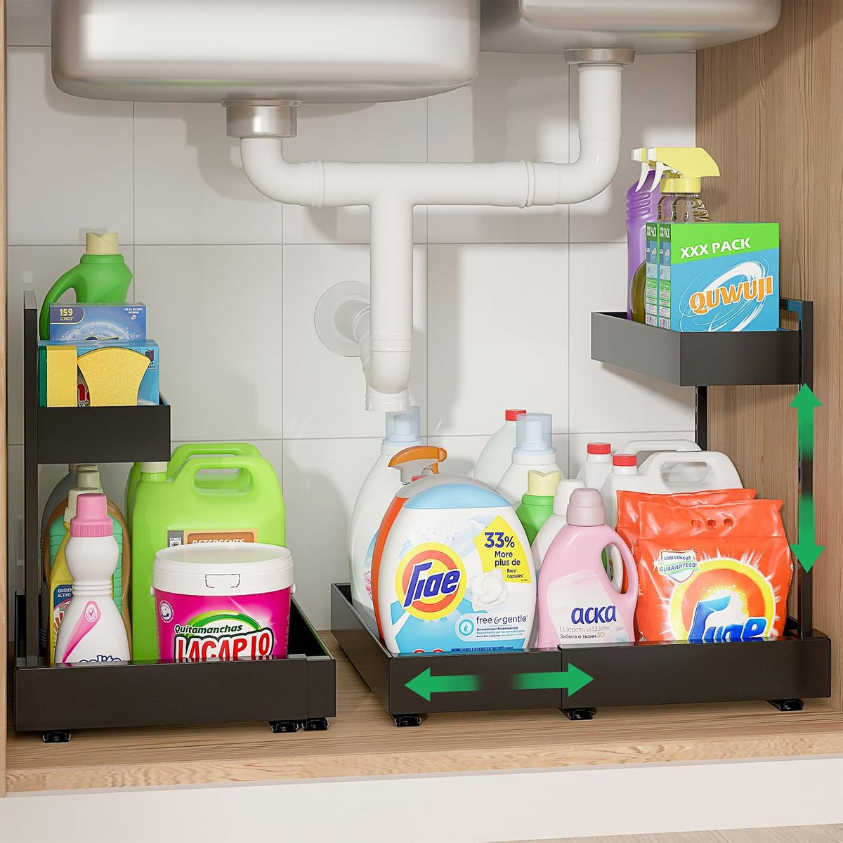 Organizador bajo fregadero, estantería de gabinete en L extraíble para cocina