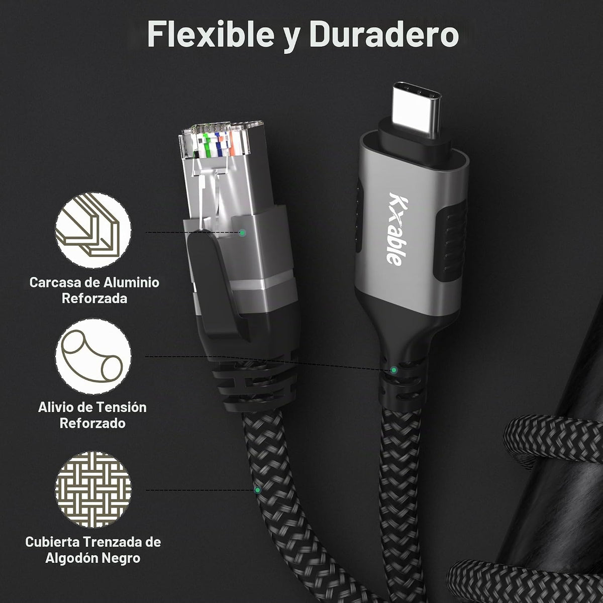 Cable USB C Ethernet de 10 pies, cable USB-C RJ45 Gigabit conectado