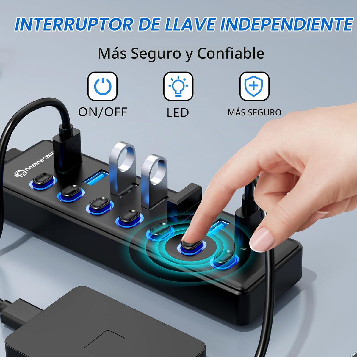 MENKSIDㅤ, hub USB 3.2 de 7 puertos, alimentado