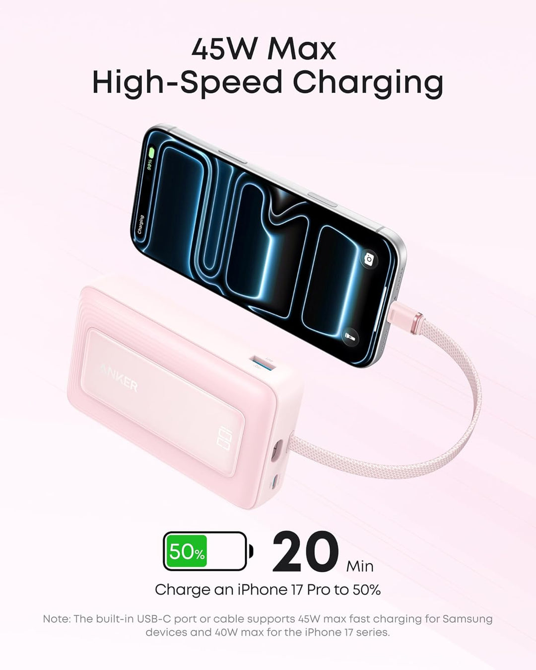 Anker Zolo Power Bank, cargador portátil rápido de 20,000 mAh 45 W...