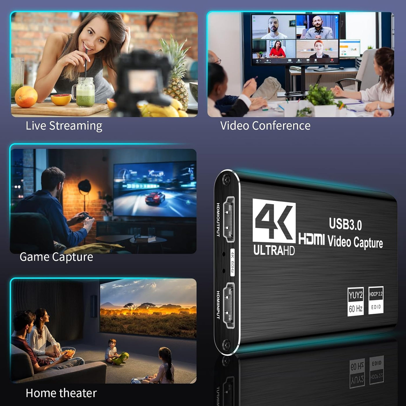 XIIXMASK Tarjeta de captura HDMI USB 3.0, captura 1080P 60FPS, paso...