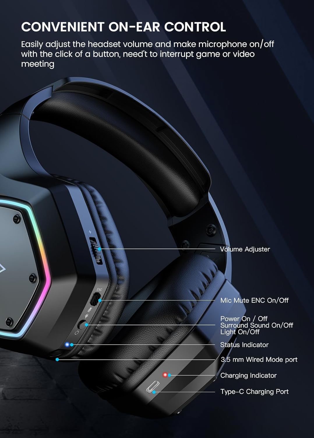 EKSA - Auriculares inalámbricos para juegos, auriculares USB con mi...