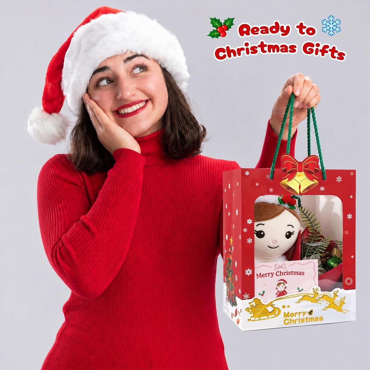 Conjunto de Muñeca de Peluche Navideña para Regalo, Muñeca de 14" con Accesorios Navideños