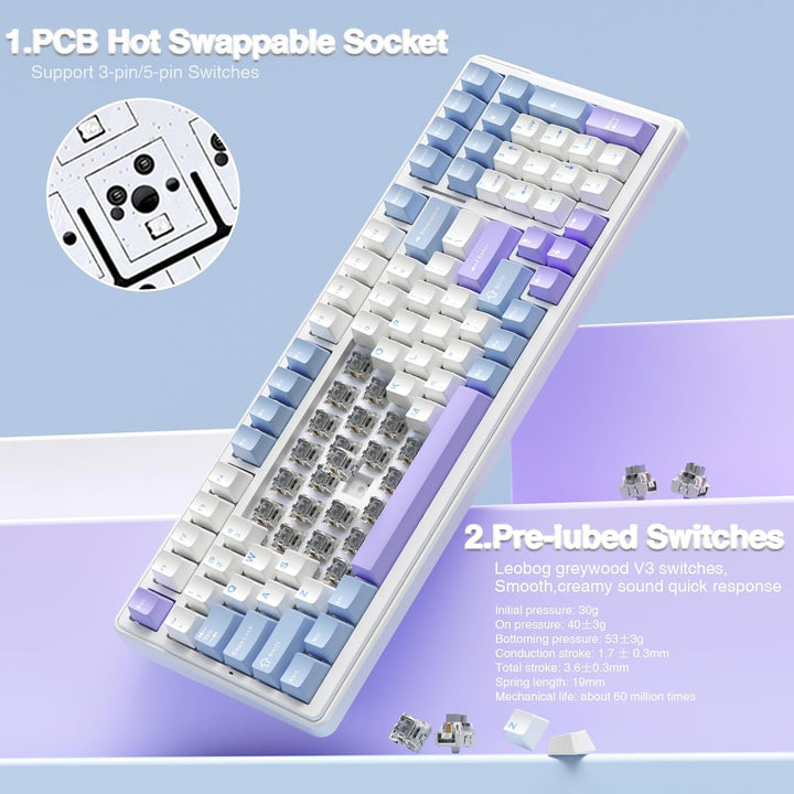 AULA Teclado mecánico inalámbrico F99, triple modo BT5.0\/2.4GHz\/U...