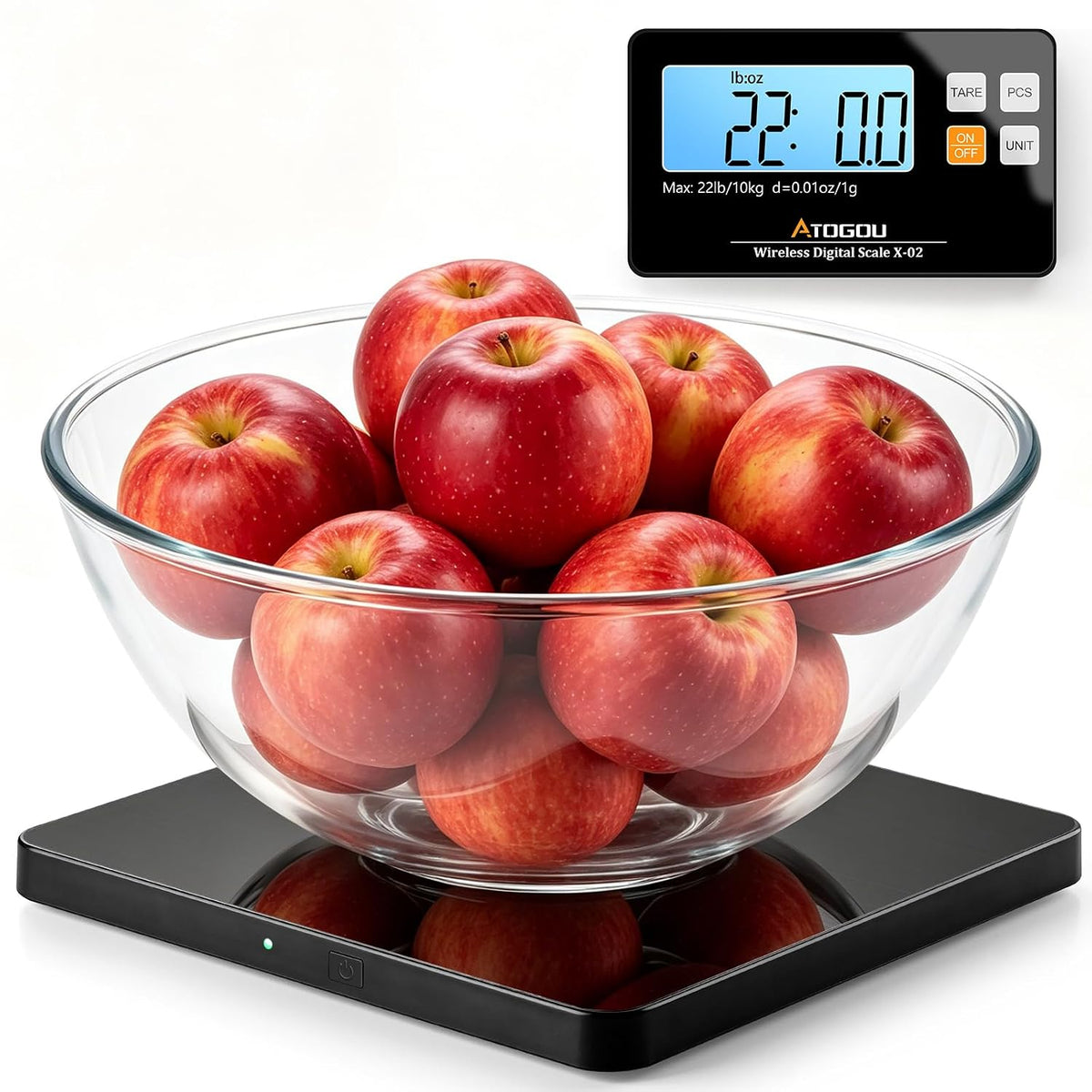 Báscula de cocina inalámbrica, báscula de alimentos de 22 lb/10 kg