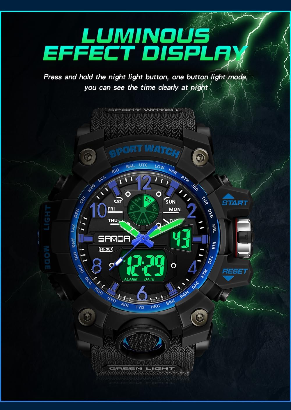Reloj para Hombre AIMES Deportivo al Aire Libre a Prueba de Agua Militar con Fecha, Función Múltiple, Pantalla LED, Alarma, Cronómetro y Tácticas para Hombres