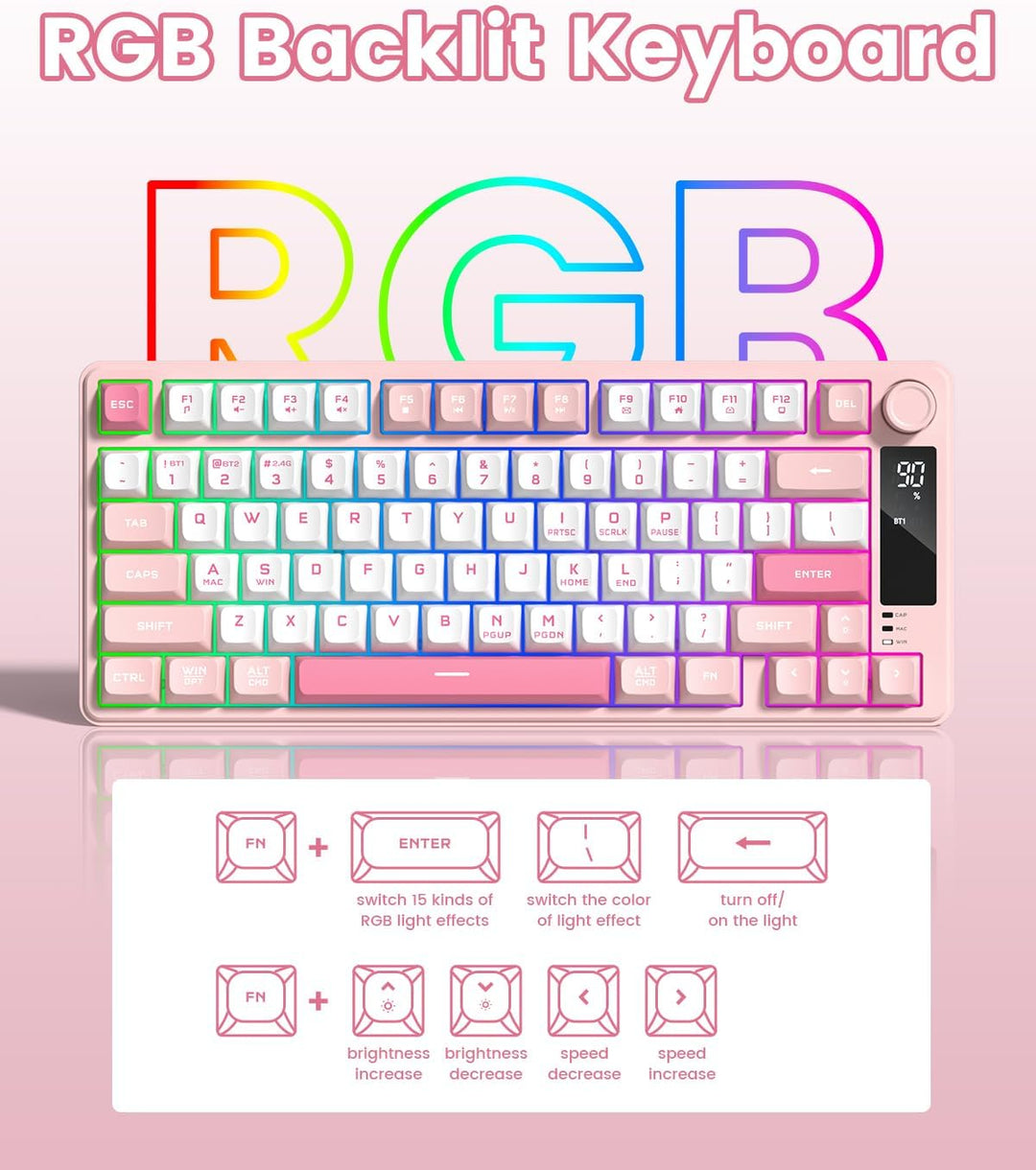 Womier DK75 75% Wireless Gaming Keyboard, RGB Backlit Creamy Keyboa...