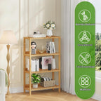 HOOBRO Estante de almacenamiento de bambú, estantería independiente de 4 niveles, estante de almacenamiento multifuncional con panel trasero, 23.6 x 10.2 x 39.4 pulgadas, para baño, sala de estar, balcón, cocina, natural YL95CJ01