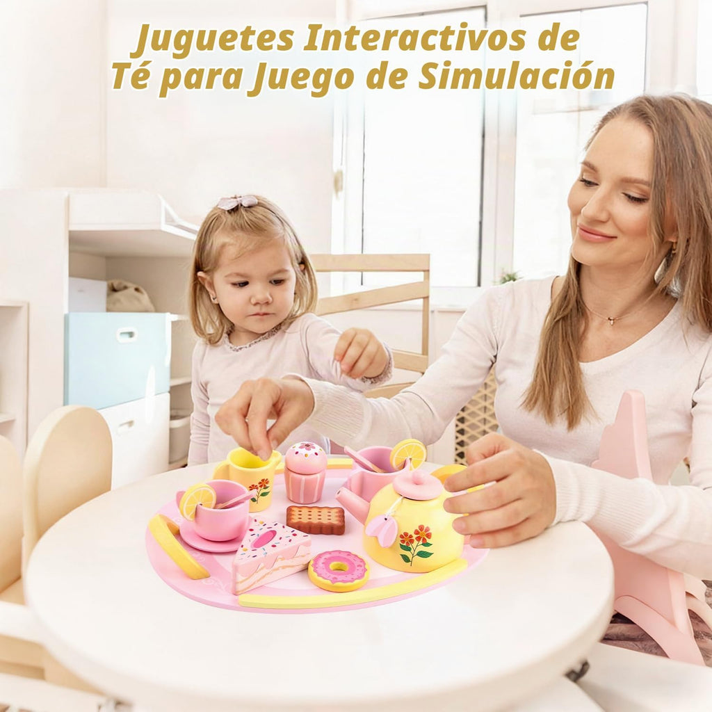 Juego de té de madera para fiestas de té para 3-5 niñas 4-6 6-8