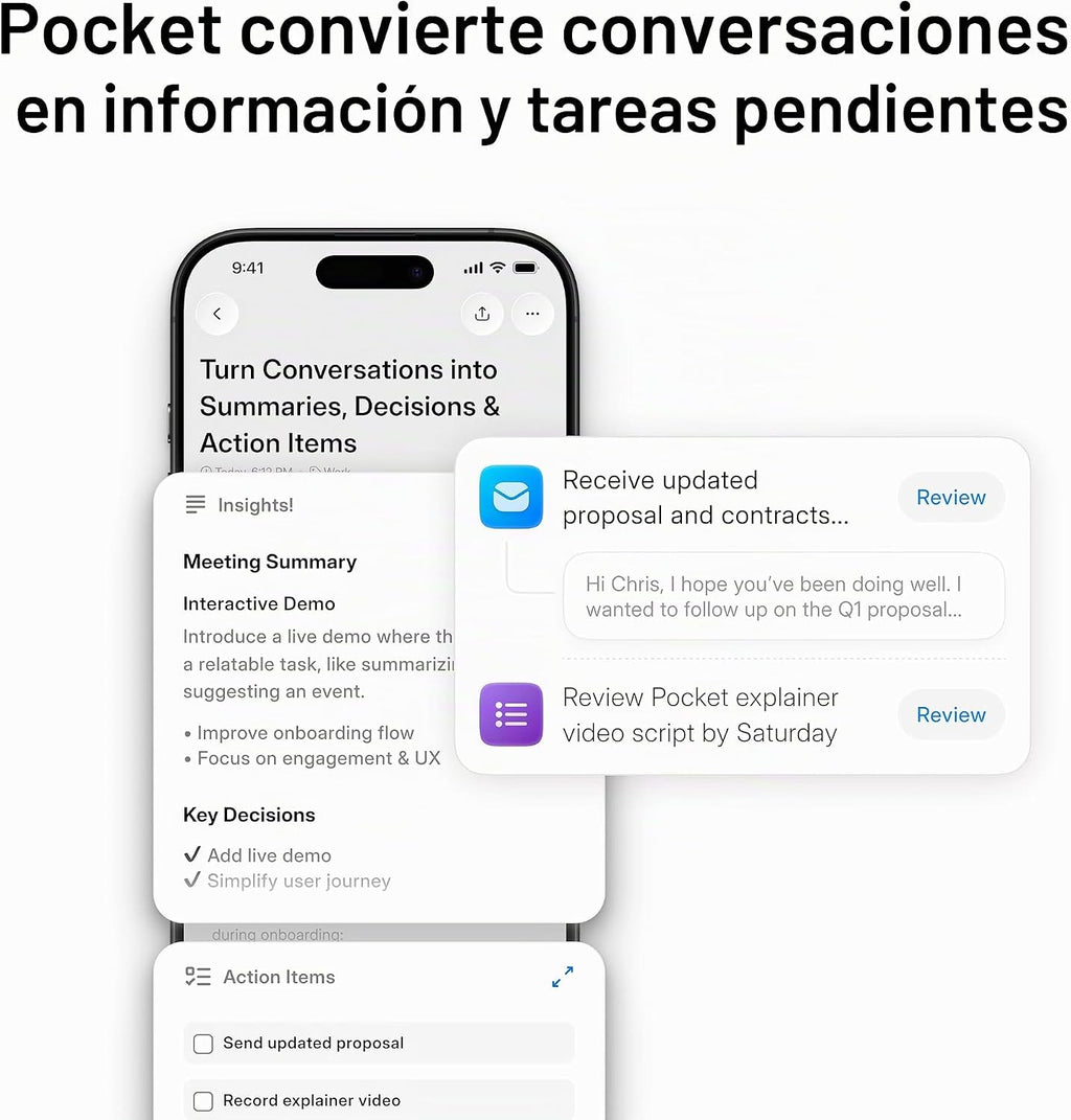 Pocket Grabadora de voz AI, transcripción automática, tomador de notas AI