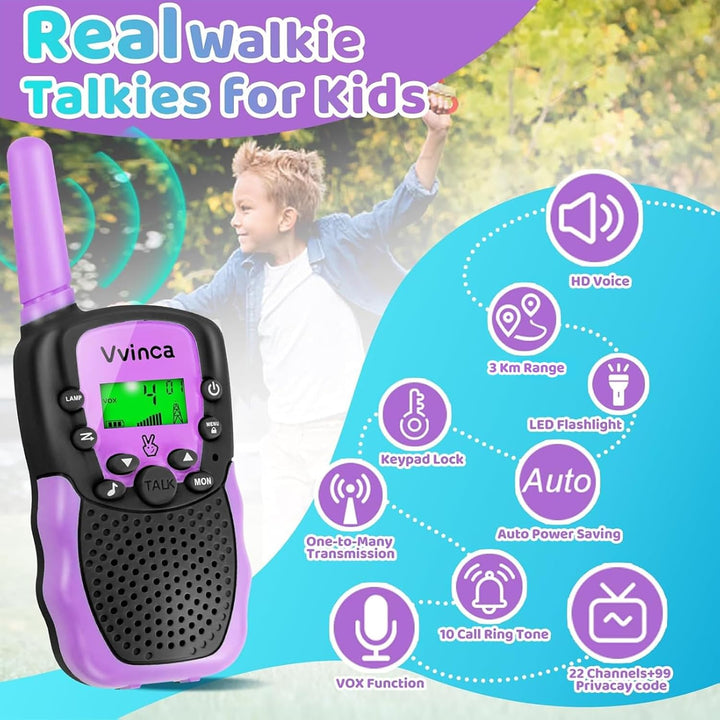 Vvinca - Walkie Talkies para niños, juego de walkie talkies recarga...