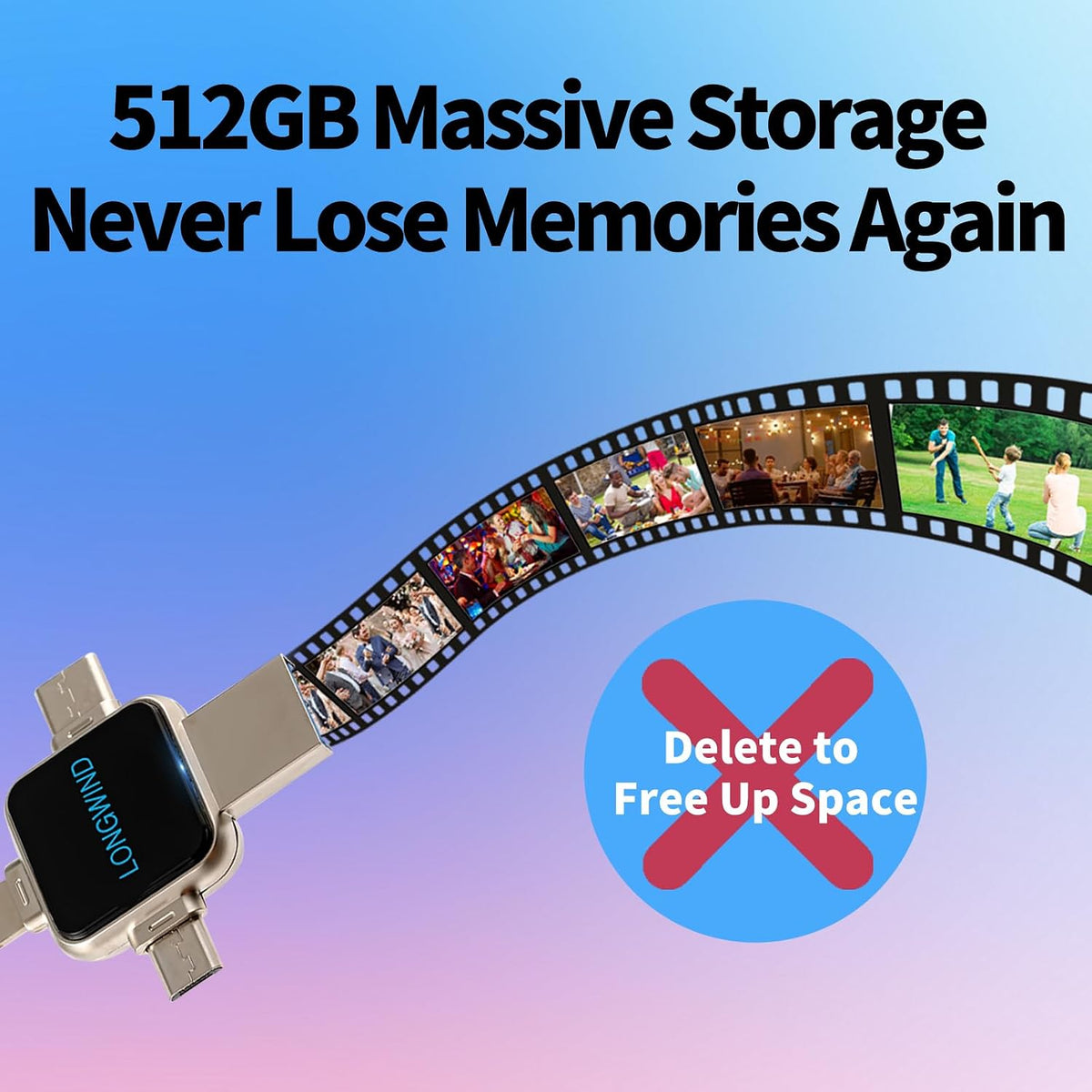 LONGWIND - Unidad flash USB 3.0 de alta velocidad de 512 GB, memori...